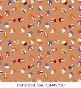 Seamless with cupcake. Vector illustration. Wrapping paper. For food poster design on white, orange and blue.