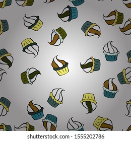 Seamless with cupcake. Vector illustration. Wrapping paper. For food poster design on black, green and white.