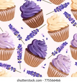 Seamless cupcakes and flowers