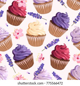 Seamless cupcakes and flowers