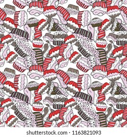 Seamless cupcakes hand drawn seamless pattern. Decorative wallpaper, good for printing. Colorful background vector with collection of confectionery. Romantic ornament, backdrop design.