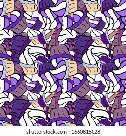 Nahtlose Cupcakes handgezeichnet nahtloses Muster. Dekorative Tapete, gut zum Drucken. Farbige Vektorillustration mit einer Ansammlung von Süßwaren. Romantisches Ornament, Hintergrunddesign.