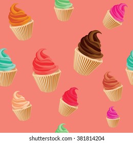 Seamless cupcakes pattern. Colorful cupcakes pattern.