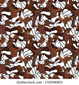 Seamless with cupcakes. Wrapping paper. Vector illustration. For food poster design on brown, black and white.
