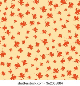 Seamless cupids red silhouette. Valentines day symbol. Vector cupid arrow. Vintage cupid illustration EPS10