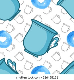 Seamless cups pattern, mugs 