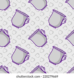 Seamless cups pattern, mugs 
