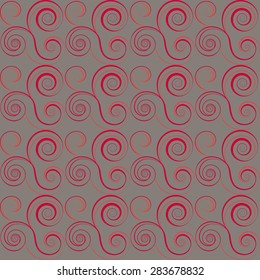 Seamless curl outline pattern. Spiral, twirl lines. Floral theme climb ornament. Twist background. Red silhouettes on gray background. Vector illustration