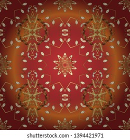Seamless. Curls background. 1920-30s motifs. Minimalistic geometric design. Vector line design. Luxury vintage illustration. Art Deco Pattern on orange and red colors.