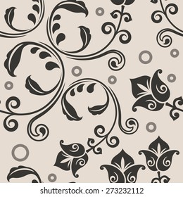 Seamless curly lowers beige vector pattern.