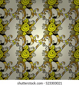 Seamless curly pattern, doodle style. Funny colorful curls. Yellow, beige, white.