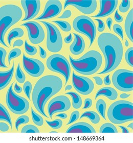Seamless curly pattern with drops. Template for design backgrounds, textile, package, covers. Vector illustration.