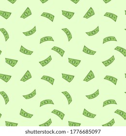 Seamless currency icon pattern background Falling US dollar banknotes of American paper money background Vector illustration wallpaper.