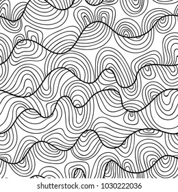 Seamless curve background. Drawing doodle style vector.