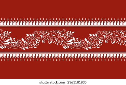 línea de curva sin fisuras con hoja y flor en dibujo a mano de diseño panyabí. Vector de patrones étnicos de India. Diseño para alfombras, papel pintado, ropa, envoltura, tela, cubierta.