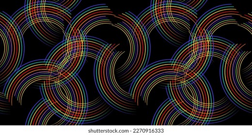 Seamless Curved Lines pattern.Abstract background with bright rainbow colorful lines. black background. Vector illustration. Good quality. Good design