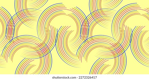 Seamless Curved Lines pattern.Abstract background with bright rainbow colorful lines. yellow background. Vector illustration. Good quality. Good design