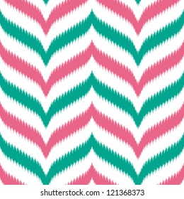 Seamless curved and pointy chevron background in ikat weave pattern