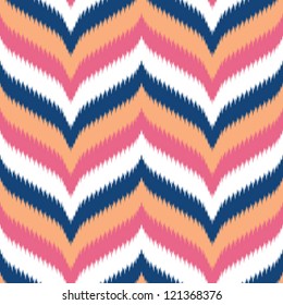 Seamless curved and pointy chevron background in ikat weave pattern