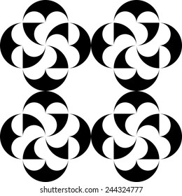Seamless Curved Shape Pattern. Vector Black and White Background