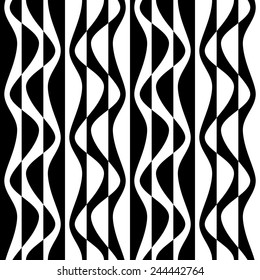 Seamless Curved Shape Pattern. Vector Monochrome Texture