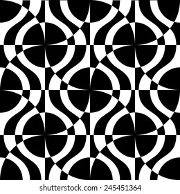 Seamless Curved Shape Pattern. Vector Black and White Background