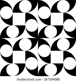 Seamless Curved Shape Pattern. Vector Black and White Background