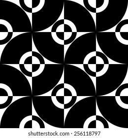 Seamless Curved Shape Pattern. Vector Black and White Background