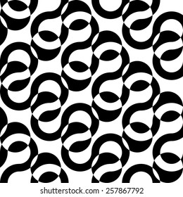 Seamless Curved Shape Pattern. Vector Black and White Background