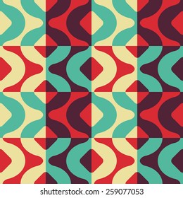 Seamless Curved Shape Pattern. Vector Blue and Red Background