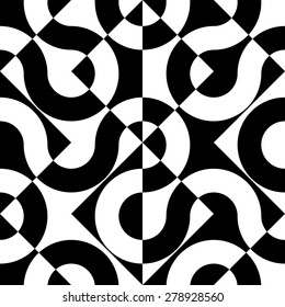 Seamless Curved Shape Pattern. Vector Black and White Background