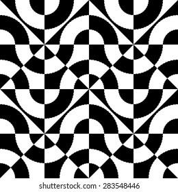 Seamless Curved Shape Pattern. Vector Black and White Background