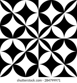 Seamless Curved Shape Pattern. Vector Black and White Background