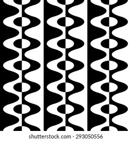 Seamless Curved Shape Pattern. Vector Black and White Background