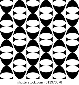 Seamless Curved Shape Pattern. Vector Black and White Background