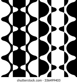 Seamless Curved Shape Pattern. Vector Black and White Background