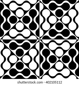 Seamless Curved Shape Pattern. Vector Black and White Background