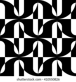 Seamless Curved Shape Pattern. Vector Black and White Background