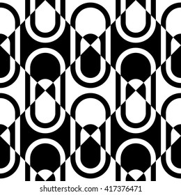 Seamless Curved Shape Pattern. Vector Black and White Background