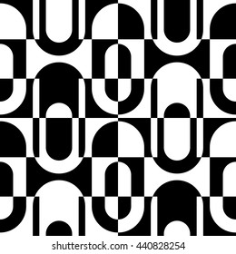 Seamless Curved Shape Pattern. Vector Monochrome Texture