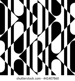 Seamless Curved Shape Pattern. Vector Monochrome Texture