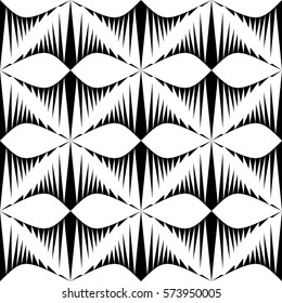Seamless Curved Shape Pattern. Vector Black and White Background. Retro Lattice Ornament