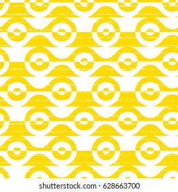Seamless Curved Shape Pattern. Vector Monochrome Background.Yellow and white