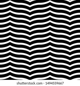 Seamless curved striped ornament .Modern black and white background.Abstract geometrical vector pattern.