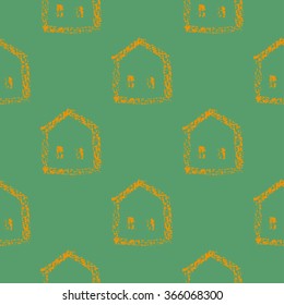 Seamless cute abstract pattern with houses. Hand drawn background.