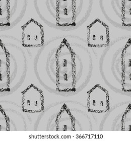 Seamless cute abstract pattern with houses. Hand drawn background.