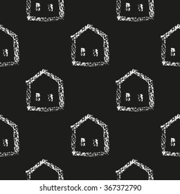 Seamless cute abstract pattern with houses. Hand drawn background.
