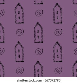 Seamless cute abstract pattern with houses. Hand drawn background.