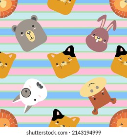 Seamless Cute Animal Head Pattern Background