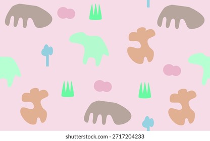 Patrón animal lindo sin fisuras con Formas juguetonas y colores pastel suaves. Diseño divertido perfecto para productos infantiles, textiles, Fondos de pantalla y empaques.
